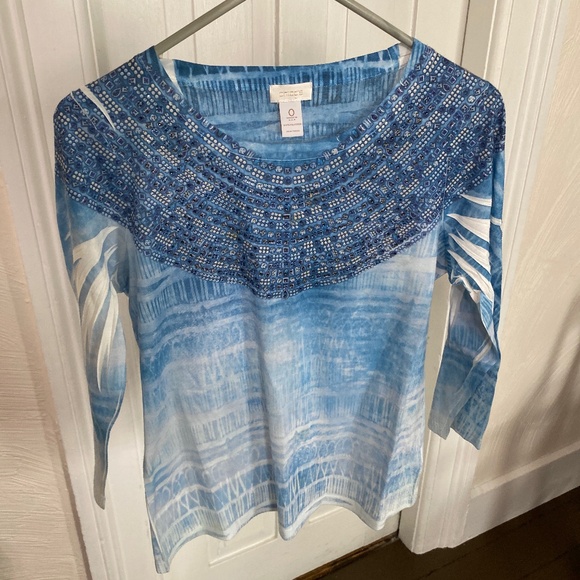 Chicos 3/4 long sleeve size 0 top shirt womens blue 100% polyester - Picture 1 of 9